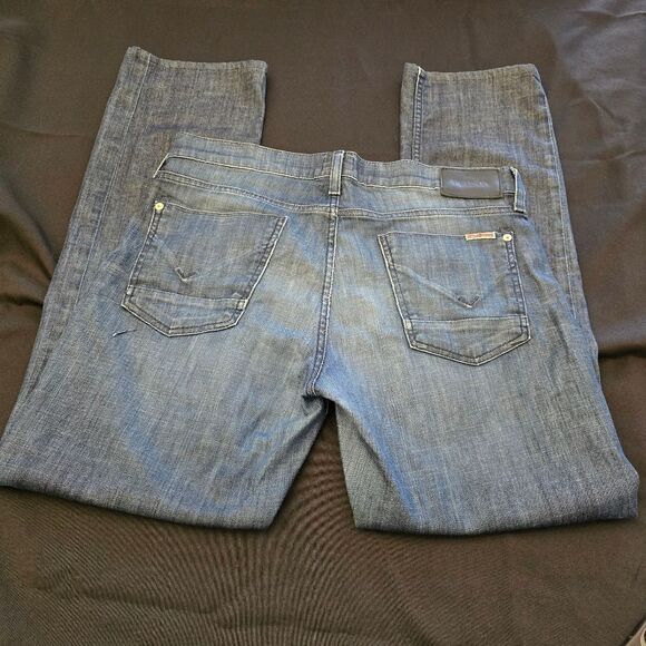 HUDSON "Byron" Dark Wash Button Closure Distressed Jeans - Picture 7 of 10